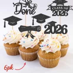 Black Glittering Grad 2026 Cupcake Picks 6pk